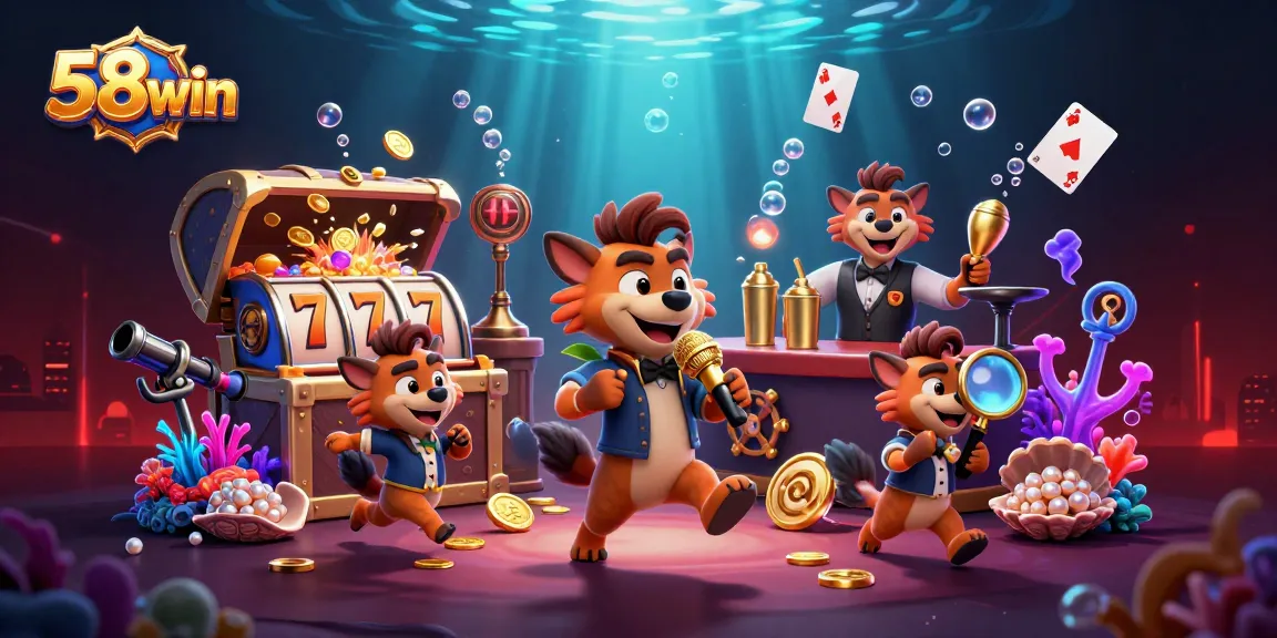 Experience thrilling fun at 58win with vibrant casino gaming scene featuring engaging hyenas.