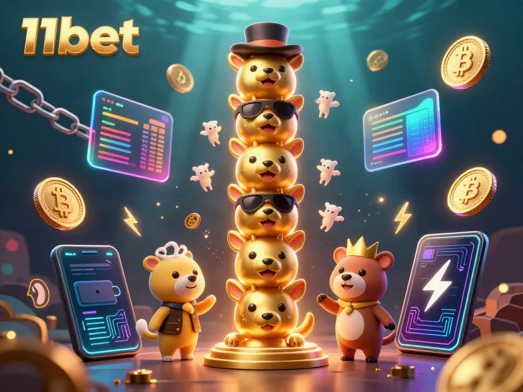 Experience the dynamic casino atmosphere with 11bet's golden totem pole and vibrant gaming elements.