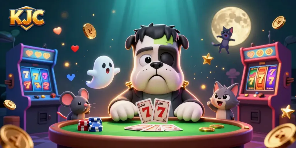 KJC dealers showcase thrilling card games surrounded by vibrant casino elements.