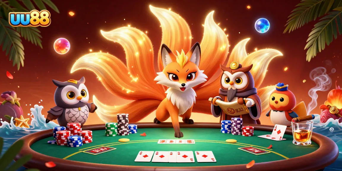 uu88 players enjoy vibrant 3D casino gaming surrounded by poker elements and colorful spirits