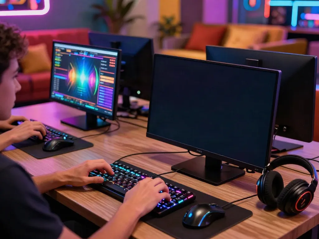 Engaging mobile gaming experience at http://11bet-app.net/ with neon lights and digital scoreboard.
