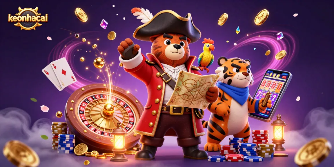 Engage with keonhacai as a pirate bear leads a treasure hunt with vibrant casino elements