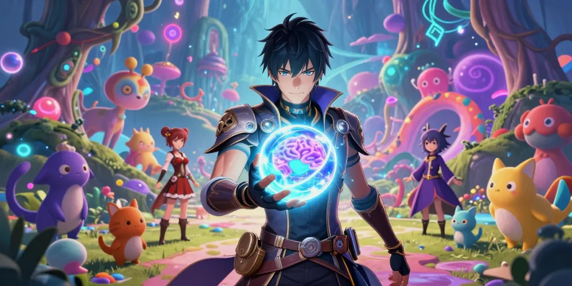 Dynamic digital art illustrating mind control hentai with a character wielding glowing power in a fantasy landscape.