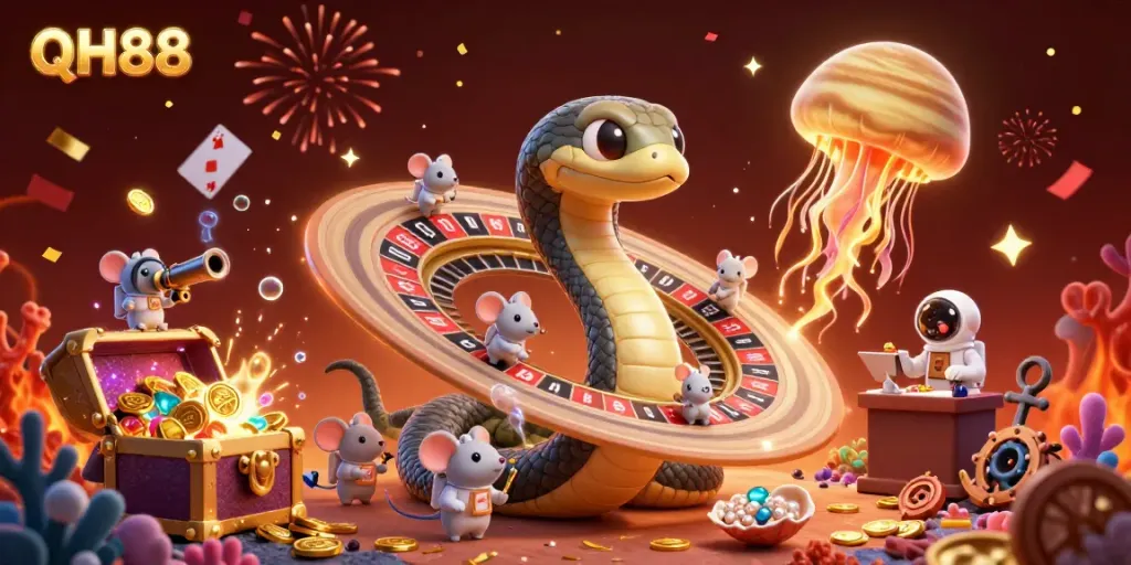 Experience thrilling bets at QH88 with cosmic characters and exciting casino elements!